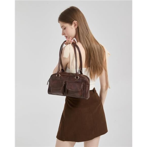 Shoulder Purses Bag Women Trendy - PU Leather Brown - Picture 5 of 7